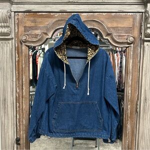 Denim Hoodie w/ Leopard